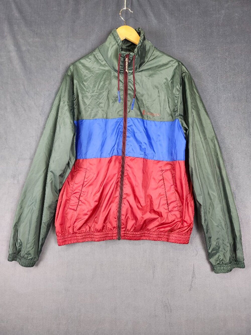 Cotopaxi Teca Colorblock Hooded Windbreaker Forester Green Blue Red Size XL